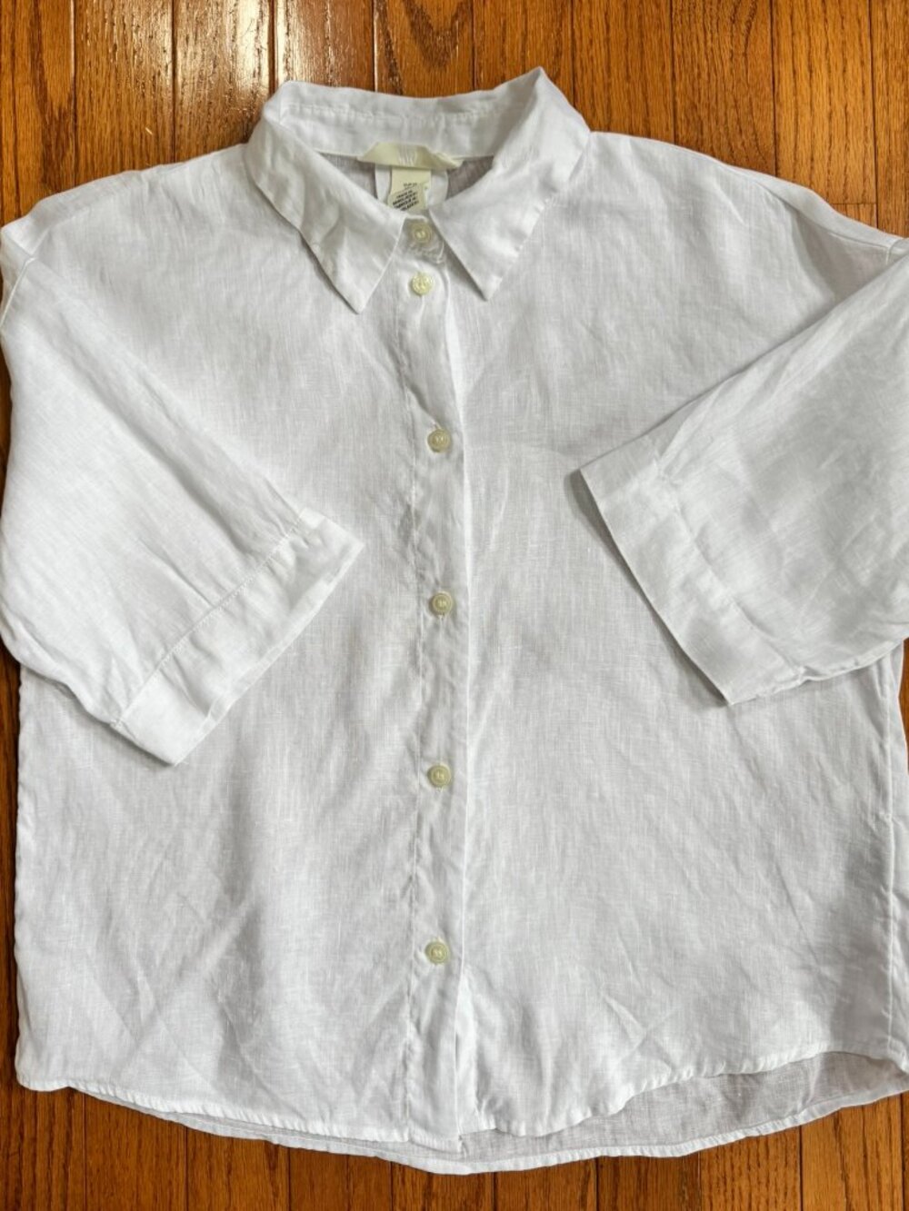 H&M White Linen Boxy Button‑Front Shirt — Women’s XS